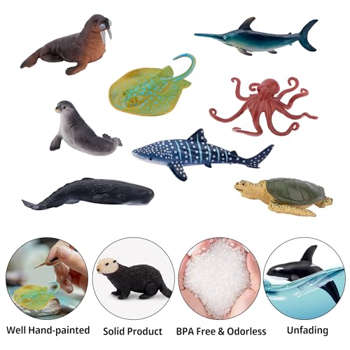 Image of TOYMANY 24pcs Mini Ocean Animal Figurines: Realistic Cake Toppers with Sharks, Whales & Octopus - Great for Kids' Parties, Gifts & School Projects