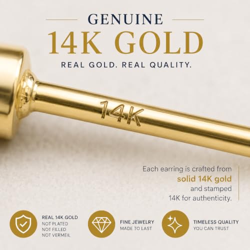 Image of 14K Gold Huggie Hoop Earrings, Genuine 14k Gold, 5mm Wide