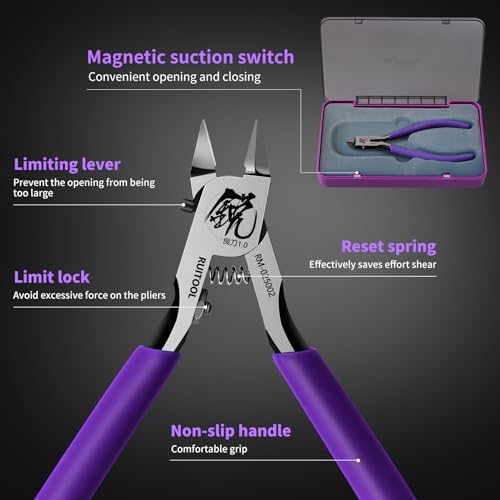 RUITOOL Model Nippers, Model Tools for Beginners to Repair and Fix Plastic Models, Ultra-thin Single-edged Non-slip Grip, 4.7 Inch Sharp Cutters for Model Building