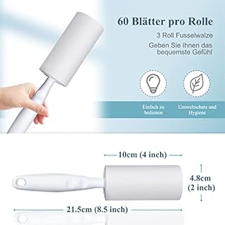 Oiamker Fusselrolle 6 Rollen mit 2 Abroller 1 Staubschutzhülle, Extra Klebrige Fusselrolle Kleidung, Fusselroller für Kleidung, Haare, Katzenhaare, Hundehaare, 60 Blatt/Rollen