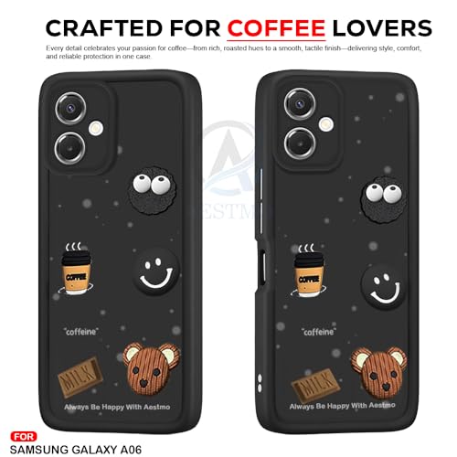 Image of AESTMO Back Case Cover for Samsung Galaxy A06 Cover | Cute Fun Cartoon 3D Ball | Coffee Silicone Case | Full Body Protection | Camera Protection Back Cover for Samsung Galaxy A06 (Black)