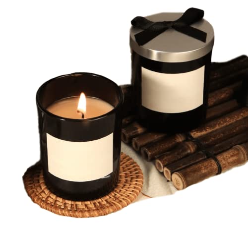 KOWVOWZ Scented Candle Light in Glass Cup for Meditation Girl Lasting Room Aroma Birthday Gift Scented Soybean Wax (• White Tea and Ginger Flower(Floral and Tea Aroma), Black Glass Cup)