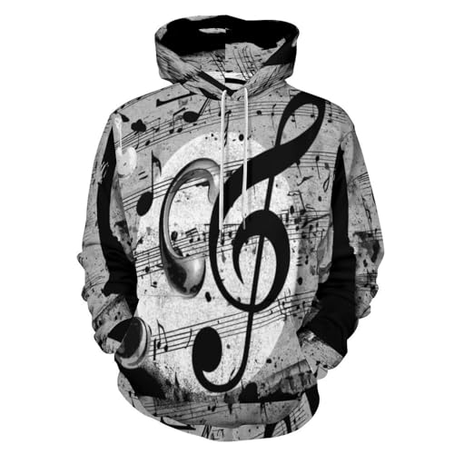 Sweat à capuche hommes motif notes de musique imprimé 3D pull gris original