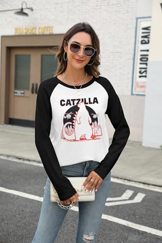 Image of JINTING Cat Shirts for Women - Loose Fit Lightweight Long Sleeve Graphic Autumn Outfits Printed Blouse Casual Tops