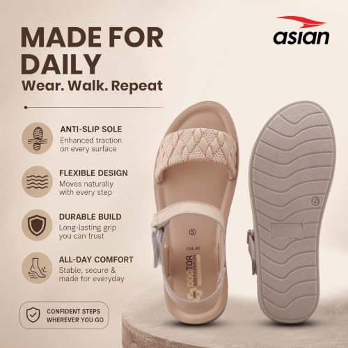 Image of ASIAN CSL-02 Women's Stylish Lightweight Sandals | Soft Cushioned Comfort, Velcro Fit, Fashionable Design for Office, Casual Outings & Daily Use