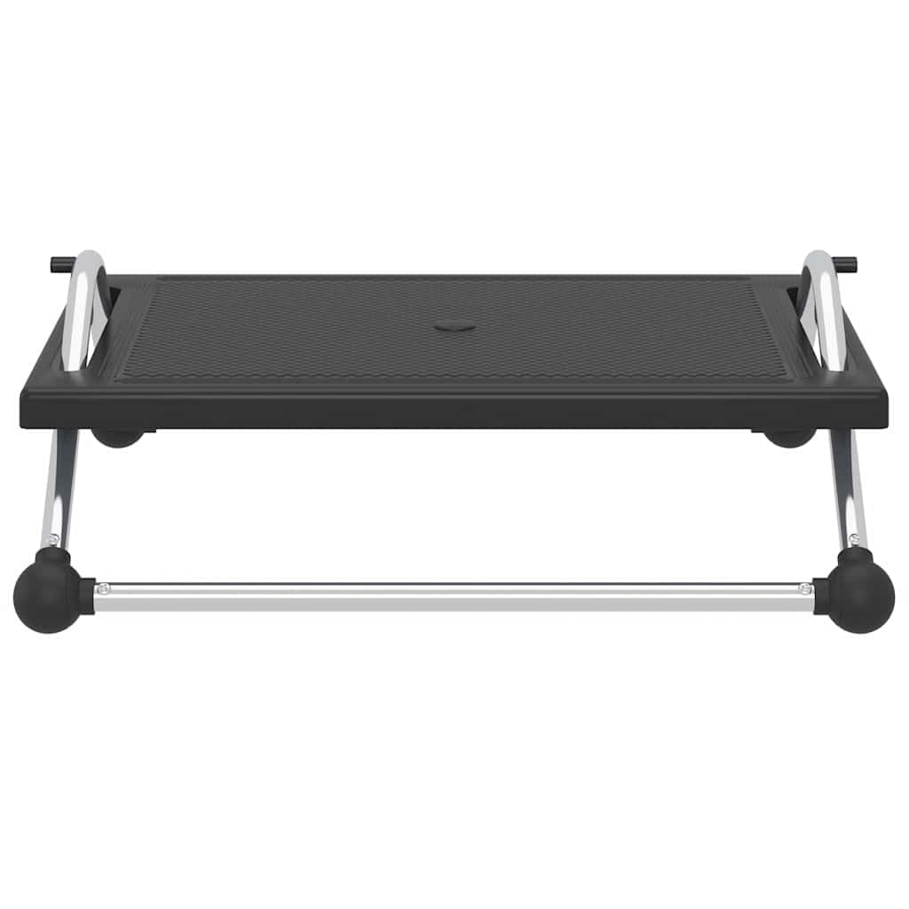 Ergonomiczny podnóżek czarny, 45 x 40 x 13,5 cm, wykonany ze stali HIPS i stali, z regulacją wysokości z antypoślizgową powierzchnią, do biura i domu, dla poprawy postawy ciała