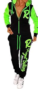 Jaylvis Damen Sportanzug Jogginganzug Trainingsanzug Fitness Anzug Zip Hausanzug A.Royal Sailing A.2255 Schwarz-Grün M 40