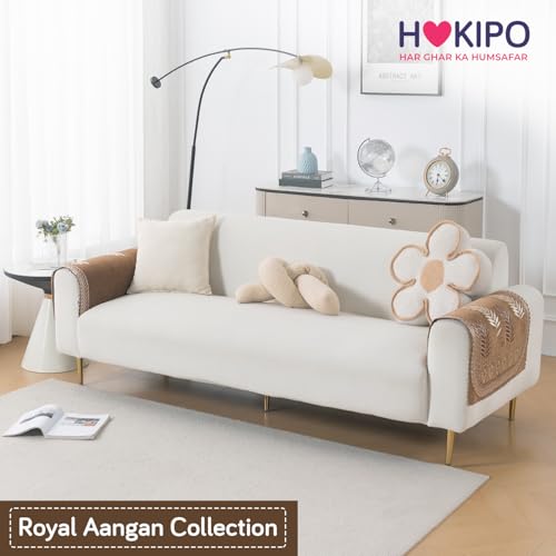 Image of HOKIPO Bagh Brown Premium Chenille Jacquard Sofa Armrest Cover - 1 Pair | 'Royal Aangan Series' (IN-1006-L6*2)