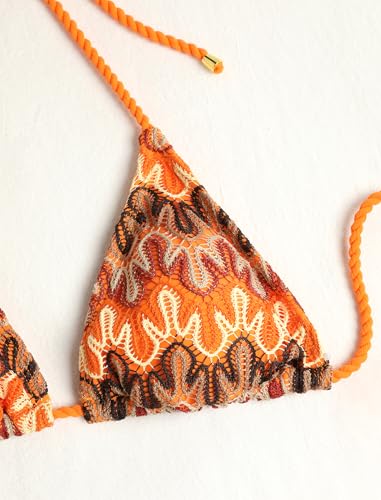 Image of ZAFUL 2 Piece Triangle Bikini for Women Knitted Rope Halter Bikini Sets Sexy Bathing Suit Side Tie Swimsuits Beachwear