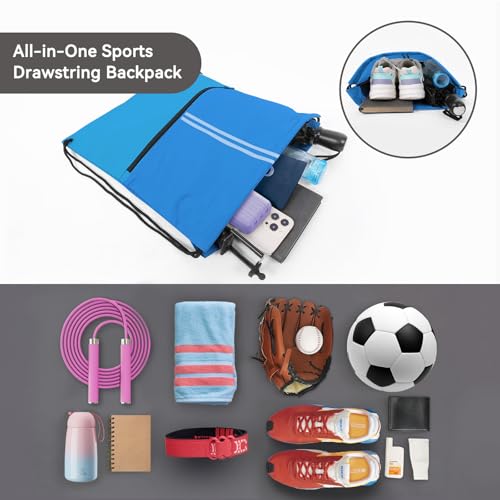 Image of Drawstring Backpack Large Sports Gym Draw String Bag for Women and Men (Ocean Blue)