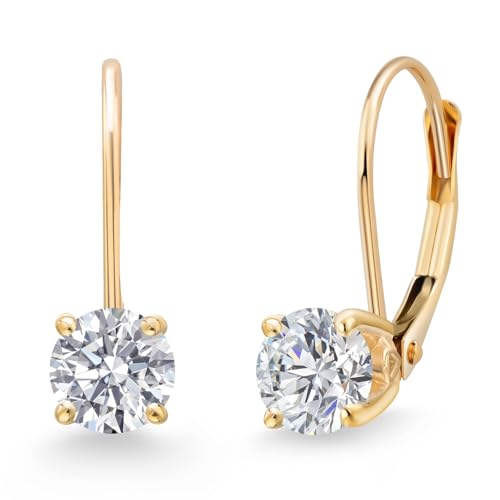 Image of Gem Stone King 0.20-1.50 Ct Lab Diamond Leverback Earrings 14K Gold