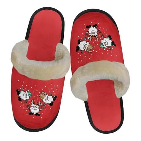 ZERODATE Santa Claus House Slippers Bedroom Cotton Shoes for Women Cute Light Breathable and Sweat-absorbing Fluffy Slides for Christmas Size M Black Sole Cover