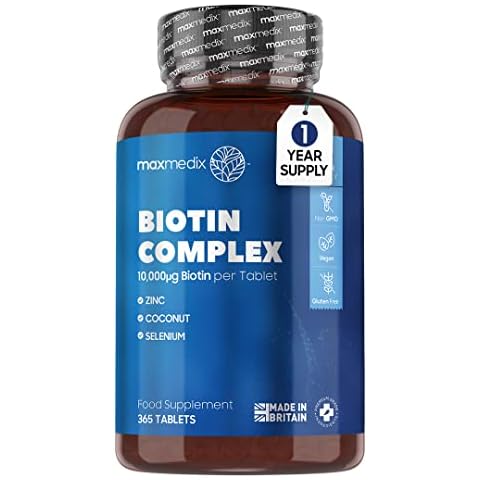 Biotin Complex - 1 Year Supply - Biotin 10000 mcg with Coconut, Zinc & Selenium - Alternative to Biotin Gummies - 365 Biotin Tablets - Hair Skin and Nails Vitamins for Women & Men - Made in The UK Cover
