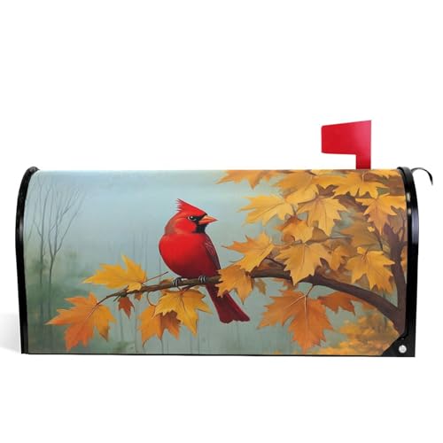 Image of Wamika Autumn Melody Mailbox Covers Standard Size Fall Cardinal Bird Sunflower Maple Leaves Magnetic Mail Wraps Cover Letter Post Box 21 inch Lx 18 inch W