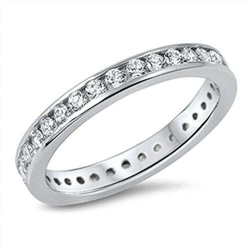 Oxford Diamond Co New Bezel Style Eternity Cubic Zirconia Band .925 Sterling Silver Ring Size 10