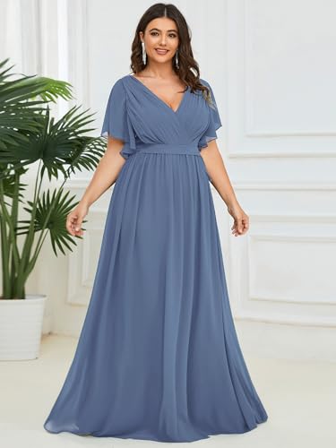 Image of Ever-Pretty Plus Women's Chiffon Bridesmaid Dress A-Line Empire Waist Floor Length Plus Size Formal Wedding Guest Dresses