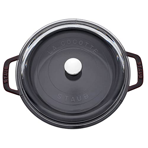 Image of Staub Cast Iron 4-qt Round Cocotte with Glass Lid - Grenadine
