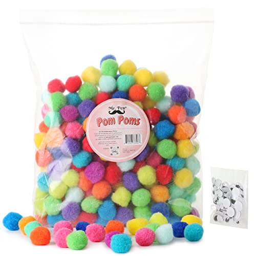 Mr. Pen- Pom Poms, 250 1 Inch Pom Poms & 50 Googly Eyes, Pompoms for Crafts, Pom Pom Balls for Crafts, Puff Balls for Crafts, Colored Pom Pom Balls, Fuzzy Craft Balls, Bulk Pompoms, Multi Color Pom
