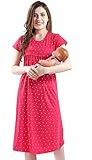 AV2 Women's Cotton Floral Calf Length Maternity Nighty (3094BL_Red_L)