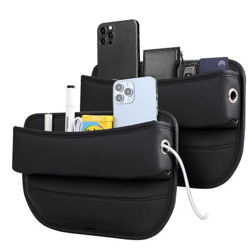 Baytion Car Seat Gap Organizer Multifunctional Car Seat Storage Box PU Leather Car Seat Gap Filler Universal Side Seat Space Organizer for Phones Money Cards Keys and Glasses (Black 2PC)
