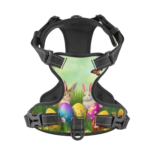 Dog Harness for Small Dogs with Leash No Pull 2 Leash Clips, Adjustable Soft Cute Easter Bunny Rabbit Dog Vest Set Small Size