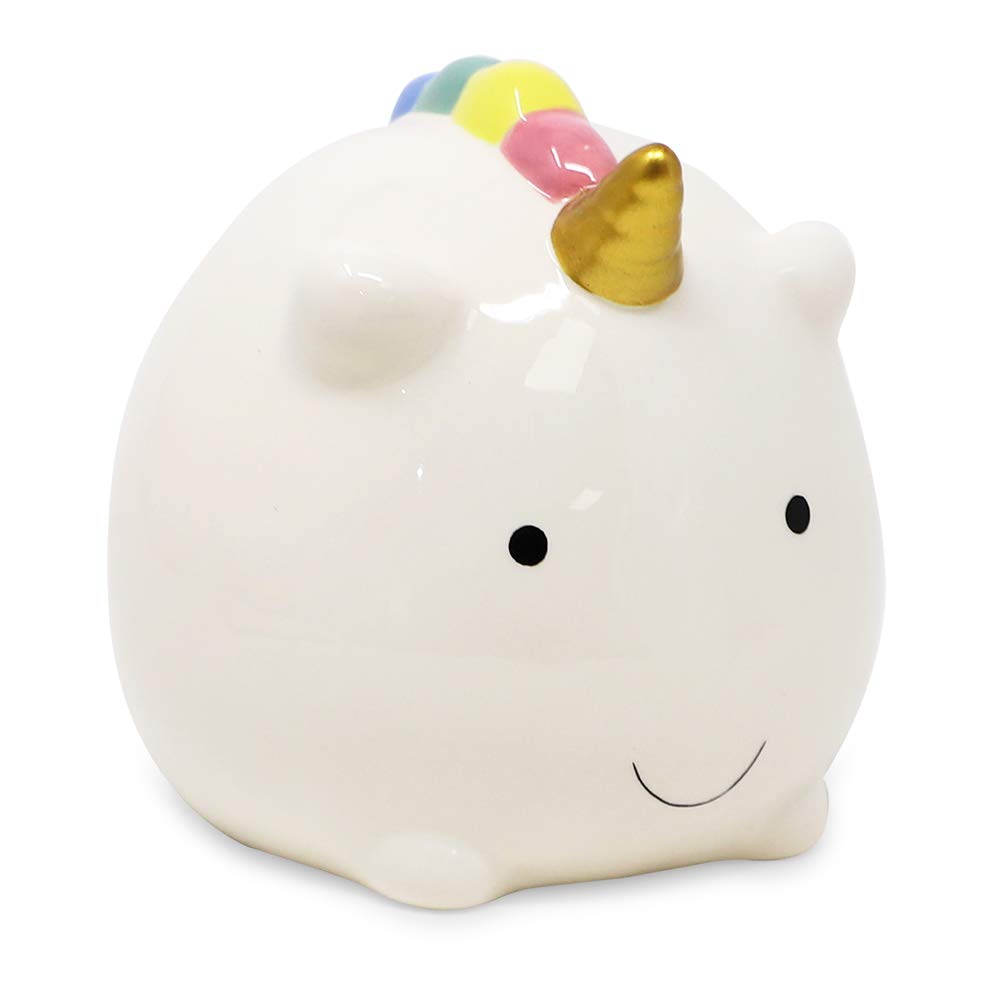 Isaac Jacobs Ceramic Small Unicorn Money Bank, Cute Piggy Bank for Kids, Fairytale Rainbow Nursery Room Décor, Happy Unicorn Coin Bank, Gift for Girls and Boys