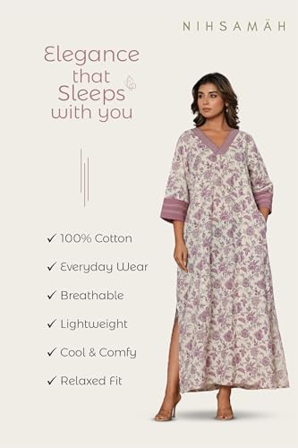 Image of NIHSAMAH Cotton Nighty for Women - Printed Stylish Night Gown, Comfortable Sleepwear Long Nightwear, Maxi
