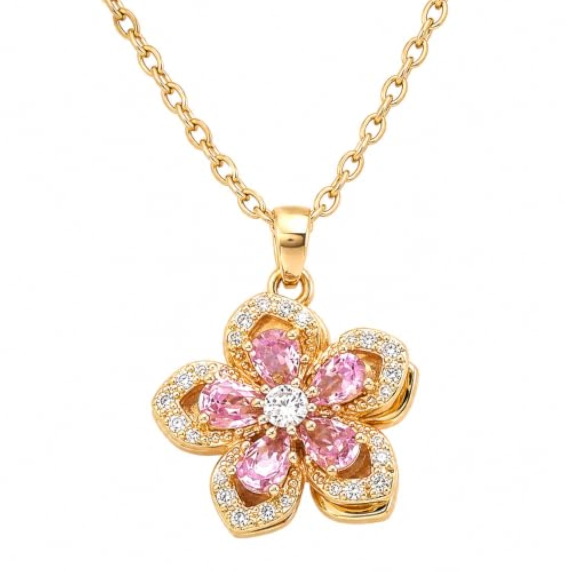 Rotating Flower Pendant Necklace Crystal Chain for Women