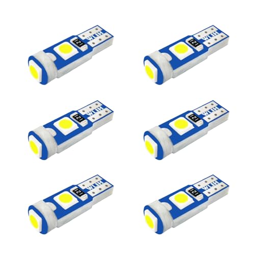 WLJH 6x T5 Led Wedge Bulbs Canbus Error Free 74 73 17 Extremely Bright White 3030 Chipsets for Auto Car Gauge Cluster Dashboard Light Lamp Instrument Panel Indicators