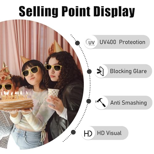 3/6/12/20 Pack Metallic Gold Sunglasses Bulk for Women Men Retro 90s Cheap Glasses for Party Supplies3