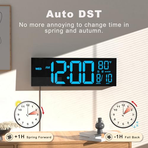 Image of JALL 16 inch Large Digital Wall Mount Clock, Count Down Timer, Alarm, Big LED, DST, Temperature for Living Room Classroom Desk, Xmas, Birthday Gift for Senior Men Women Mom Dad, Blue