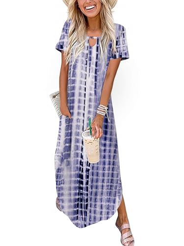 Image of Zeagoo Womens Maxi Summer Dress with Pockets Casual Short Sleeve Sundress Trendy 2026 Curve Hem Long Dress