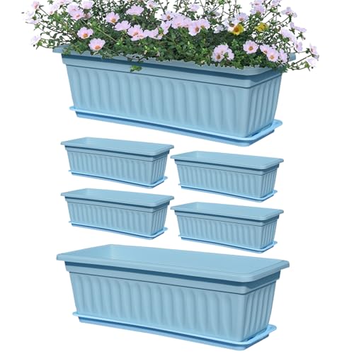 Macetero para ventana, 6 unidades, resistente a la intemperie, agujeros de drenaje integrados para jardinería, cocina, balcón, patio trasero