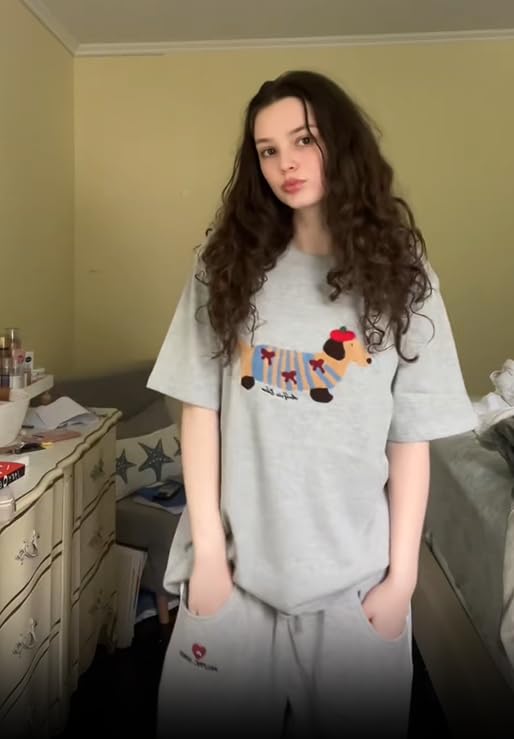 Aelfric Eden Mens Oversized Graphic Tees Dog Embroidery Casual Women Tshirts Short Sleeve Top Cotton Cute Tee Shirt2