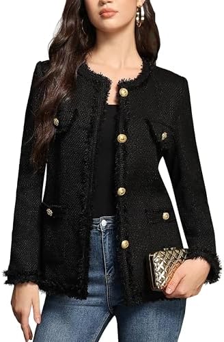 M.Infisavo Women’s Tweed Blazer Jackets with Pockets, Long Sleeve...