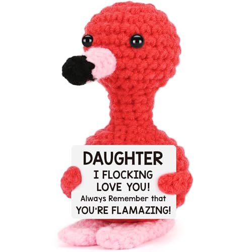 Daughter Birthday Gifts from Mom Dad, Christmas Stocking Stuffers for Daughter, Graduation Gifts for Her, I Love You Daughters Present from Mother Father, Handmade Crochet Flamingo Daughters Gift