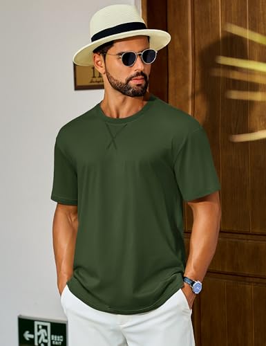 Cotrasen Men's T Shirts Cotton Drop Shoulder Short Sleeve Shirts for Men Casual Soft Comfort Loose Fit Mens Summer Tee Shirts