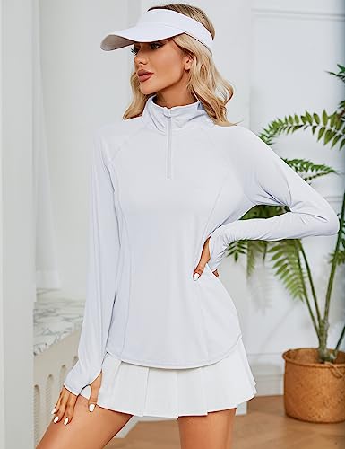 Image of LOMON Women Long Sleeve Shirts Sun Protection 1 /4 Zip Summer Quick Dry Hiking Shirts Quarter Zip Pullover for Women