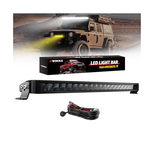 4WDKING 22 Inch Dual-Color Slim LED Light Bar 120W Spot Flood Combo Beam with Wiring Harness Kit Screwless Design IP68&IP69K Waterproof Off Road Driving Lamp Fog Lights for Truck Pickup ATV UTV SUV