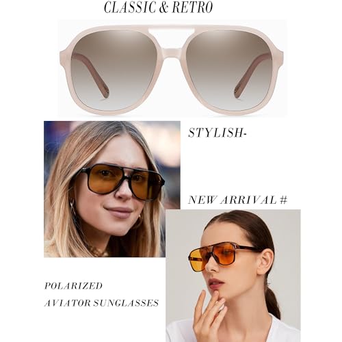 Image of Onrtry Retro Polarized Aviator Sunglasses for Women Men Classic 70s Vintage Trendy Square Sun Glasses Shades
