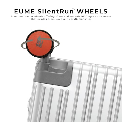 Image of EUME 100% Aluminium Cabin Trolley Bag Small for Travelling 50cm | Durable High-End 8 Silentrun 360 Degree Spinner Wheels | Premium Trolley Bag Small for Travel (Silver with Orange Wheels)