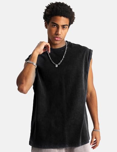 Yimoon Mens Cotton Workout Tank Tops Sleeveless Acid Wash Tshirts Cut Off Muscle Shirts Loose Fit Running Gym Tees3