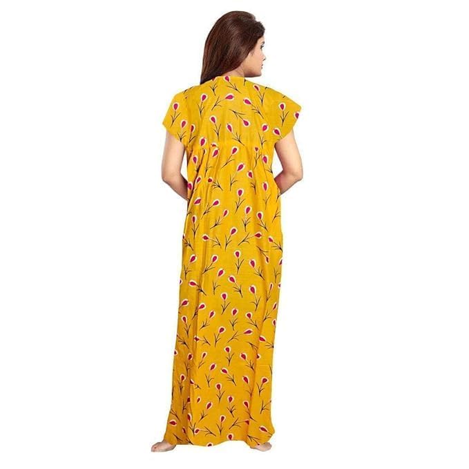 Image of NILOUFO Women's Cotton Printed Maxi Nighty - Pack of 2 | Soft Ankle-Length Sleepwear Gowns for Women | Free Size Night Dresses (Red,Yellow, Free Size)
