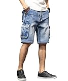 Idopy Men`s Cargo Denim Biker Jeans Shorts with Zippers (W40, 2137 Blue)