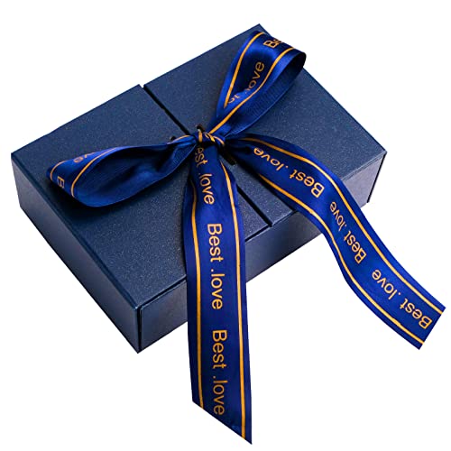 Caja de Regalo 21 x 14 x 6.5 cm, Caja de Regalo con Lazo, Caja de Regalo con Tapa para Cumpleaños/Aniversario de Boda/Día de San Valentín, Azul Cover