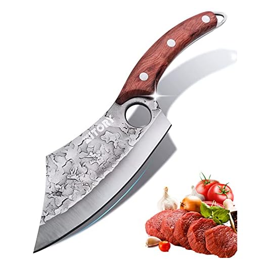 KITORY Meat Cleaver Chef Knife Forged Cleaver Knife Sharp Butcher Boning Knife Heavy Viking Knife 7 Inch, High Carbon Steel Blade, Full Tang, Pearwood Handle, Kitchen Chef Knife for Home, Camping, BBQ