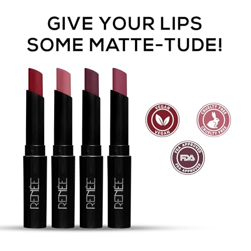 Image of RENEE Very Matte Pack of 4 Matte Lipsticks - Berries, Intense Color Pay Off, Full Coverage, Long Lasting & Weightless, Easy Glide Formula With Velvety Finish, Suitable for All Occasion & Gifting