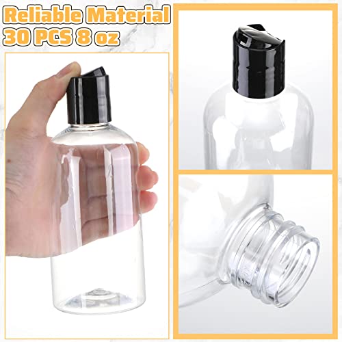 Irenare 30 Pieces 8 oz Travel Bottles with Black Disc Cap Refillable Clear Plastic Squeeze Empty Bottles Shampoo Travel Container for Body Wash Cream Lotion Conditioner Liquid Body Soap2