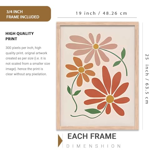 Image of kotart Floral Wall Art Home Decoration | Aesthetic Floral Paintings With Frame For Living Room Bed Room Hotel Wall Decor Digital Reprint Set of 3 (19X25 inch)