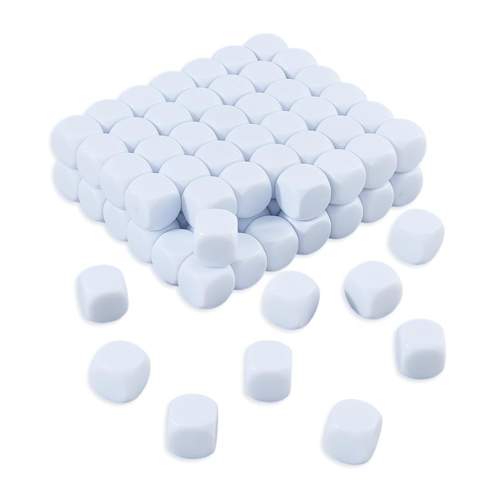 SUPERFINDINGS 150 Pcs Blank Acrylic Dice 16mm/0.63Inch White Six-Sided Cubes Dice Cube Smooth Surface Cubes for Board Game DIY Sticker Math Teaching Party Favor Craft Supplies, White